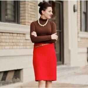 J. Crew Bright Red Wool No. 2 Pencil Skirt Women 4 Preppy New Warm Office Career